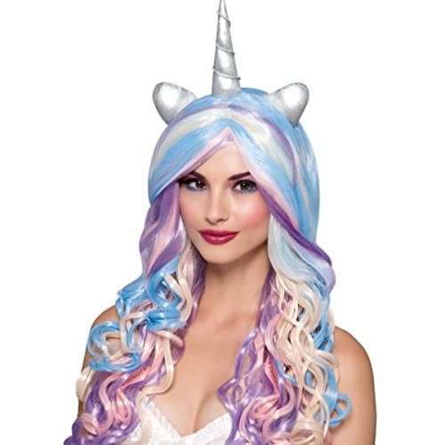 Einhorn-Perücke mit Pferdeohren für Mädchen und Damen, mehrere Farben, Cosplay-Einhorn-Perücken für Weihnachten, zum Verkleiden (Farbe: Pastellfarbenes, buntes Einhorn) von SOOXU