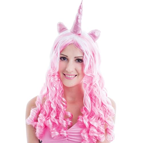 Einhorn-Perücke mit Pferdeohren für Mädchen und Damen, mehrere Farben, Cosplay-Einhorn-Perücken für Weihnachten, zum Verkleiden (Farbe: rosa und weißes Einhorn) von SOOXU