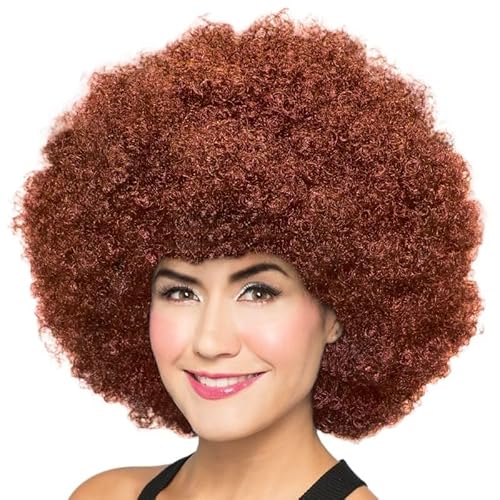 Mehrfarbige Afro-Perücke, Kostüm-Perücken für Frauen und Mädchen, flauschige 70er-Jahre-Cosplay-Perücken für Halloween-Festival (Color : Brown) von SOOXU