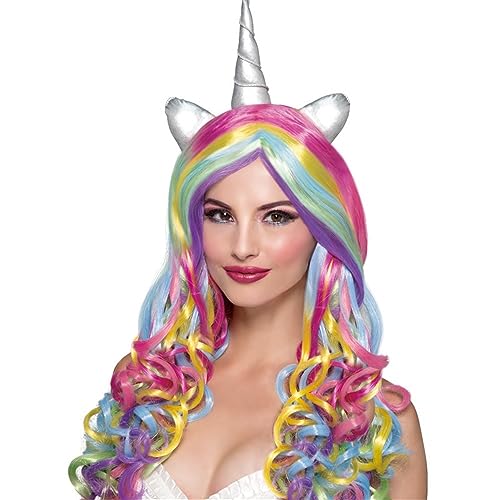 Regenbogen-Einhorn-Perücke für Damen und Mädchen, Kostüm, Halloween, mehrfarbige Perücke, bezaubernde volle Perücken für Cosplay, den täglichen Gebrauch auf Partys (Color : Rainbow) von SOOXU