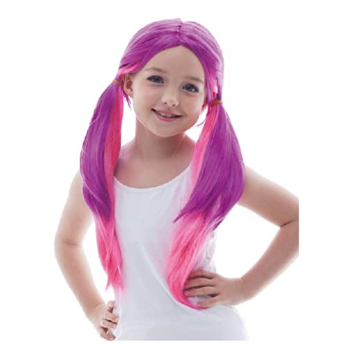 SOOXU Pinke und violette Zöpfe, Cosplay-Perücke für Kinder, Mädchen, zweifarbig, langer Pferdeschwanz, niedliche Perücken für Märchen, Cosplay, Anime, Halloween, Schule, Rollenspiel, Weihnachten von SOOXU