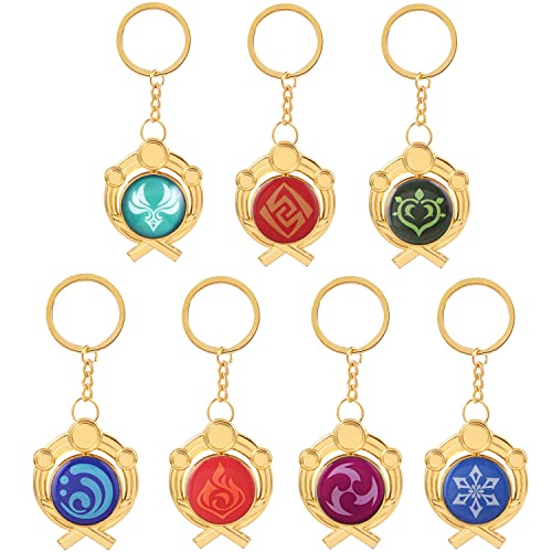 SOOYOOYOO Inazuma Cosplay Schlüsselanhänger, Genshin Impact Schlüsselringe, Genshin Impact Vision Schlüssel, Eye of God Anhänger, 7Pcs Metall Anemo Electro Pyro Dendro Cryo Geo Hydro Merch Set von SOOYOOYOO