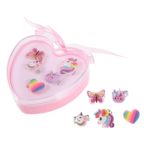 SOPOTUTU 1 Schachtel Einhorn Ringe für Mädchen Teiliges Set Einstellbare Kinderohrringe aus Leichtem Farbenfrohes Design für Mädchen für Partys und Tägliches Tragen von SOPOTUTU