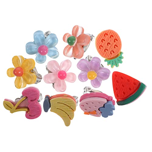 SOPOTUTU 10 Paare Clip Ohrclips für Mädchen Leicht und Schmerzfrei Niedriges Gewicht Blumen und Früchte Design Schmuck Festliche Ohrringe von SOPOTUTU