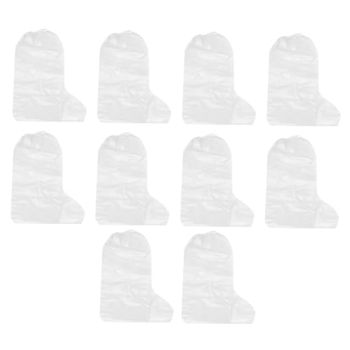 SOPOTUTU 10 Stück Einweg Überschuhe Transparent PE Material Hoher Schaft mit Elastischem Schuhschutz für Regen Garten Outdoor Indoor Zufällige Farbe von SOPOTUTU