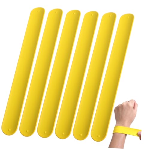 SOPOTUTU 10 Stück Teiliges Silikon Schnapparmbänder für Jungen Mädchen Elastische Flexible Party Mitgebsel Abriebfest Hautfreundlich Gelb für Geburtstagsfeiern und Kinderfeste von SOPOTUTU