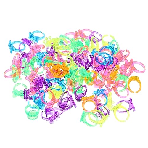 SOPOTUTU 100stücke Plastikringe Für Mädchen Einstellbare Party- - Bunten Designs Für Rollenspiele Und Verkleidung Für Kinderfestivals Und Geburtstagsfeiern von SOPOTUTU