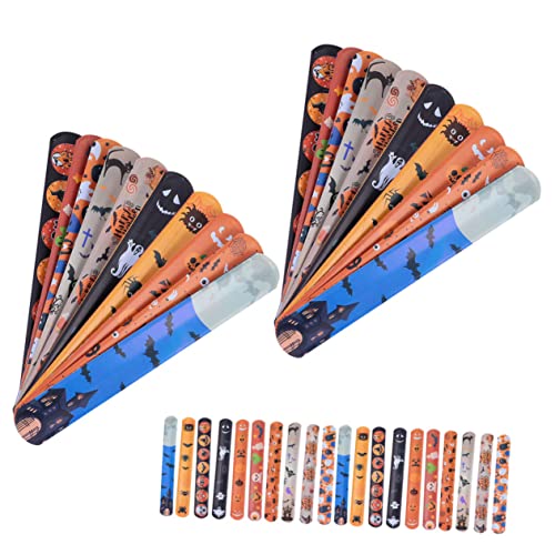 SOPOTUTU 100 Stück Teiliges Halloween Klatscharmband für Bunte Slap Bracelets mit Gruseligen Motiven Sicher Langlebig als Halloween Party Deko und Mitgebsel für Geburtstagsfeiern von SOPOTUTU