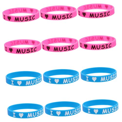 SOPOTUTU 12 Stück Teiliges I Love Music Armbänder für Musikfestivals und Konzerte Bunte Dehnbare Festival wristbands für Hip hop Rock und Edm Veranstaltungen von SOPOTUTU