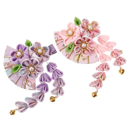 SOPOTUTU 2 Stück Japanischer Haarschmuck Blüten Quaste Haarnadeln Haarschmuck Damen Vintage Stil Kimonos Inspiriert Elegante Haarklammern für Besondere Anlässe und Alltag von SOPOTUTU