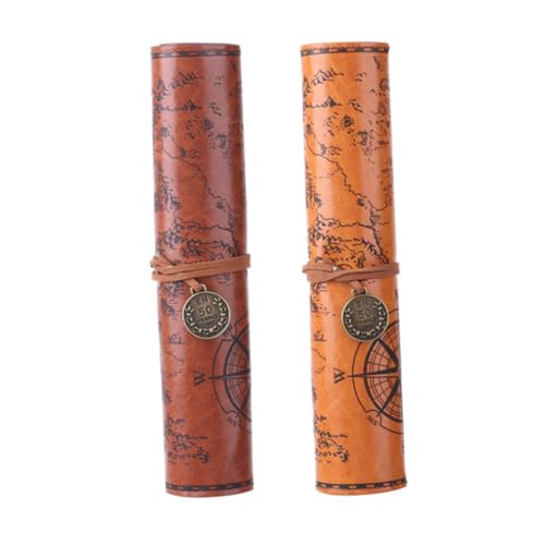 SOPOTUTU 2 Stück Retro PU Leder Federmäppchen Teiliges mit Rollverschluss Großes Stiftesetui für Bleistifte Kosmetikpinsel und Künstlerbedarf Platzsparend und Robust für Schule und Reisen von SOPOTUTU