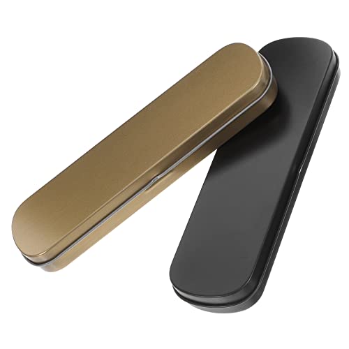 SOPOTUTU 2 Stück Teiliges Metall Federmäppchen mit Deckel Flache Stifteboxen Schwarz und Gold Langlebige Aufbewahrungsboxen für Schüler Vielseitig als Stifthalter und Kosmetik Organizer von SOPOTUTU