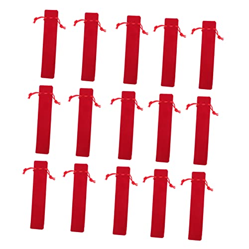 SOPOTUTU 20 Stück Teiliges Set Kordelzug Stiftetui aus Hochwertigem Dickem Samt Praktische Stifthülle für Bleistifte und Kugelschreiber Atmungsaktiv und Formbeständig Rot für Schule und von SOPOTUTU