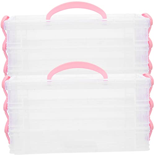 SOPOTUTU 2Stücke Stapelbare Bleistiftbox Lagige Schreibwaren Aufbewahrungsbox für Stifte und Schulbedarf Transparente Organizer mit Deckel für Schule von SOPOTUTU