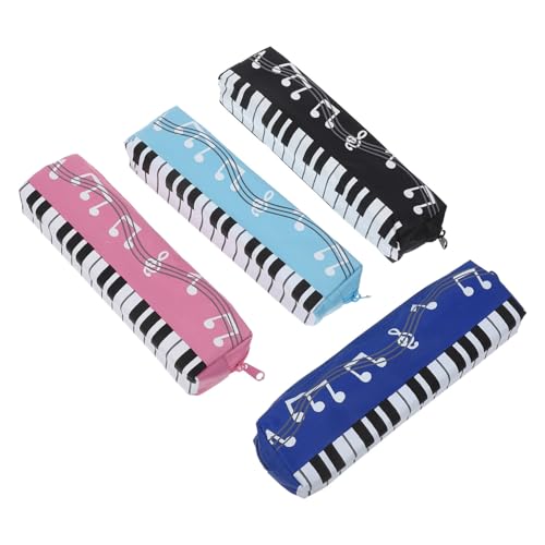 SOPOTUTU 4 Stück Teiliges Federmäppchen mit Musiknoten Design Leichte Schüler Stiftetasche in Schwarz Blau Hellblau und Rosa Vielseitige Bleistift Etuis für Schule und Alltag von SOPOTUTU