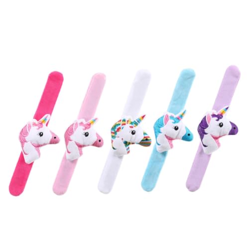 SOPOTUTU 5 Stück Teiliges Plüsch einhorn schnapparmband Kuscheliges Cartoon armband mit Tiermotiv Bunte Klatscharmbänder für Kindergeburtstag Partydeko Karneval und Festveranstaltungen von SOPOTUTU