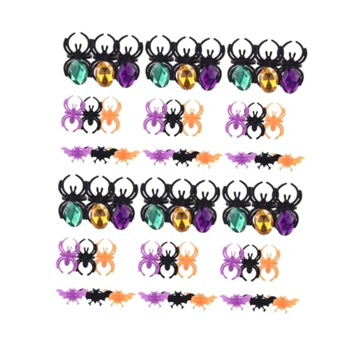 SOPOTUTU 60 Stück Kunststoff Finger Ringe mit Spinnen und Fledermaus Motiv Halloween Party Deko Bunte Cartoon Spinnen Ringe als Schmuck und Partyzubehör Designs Je von SOPOTUTU