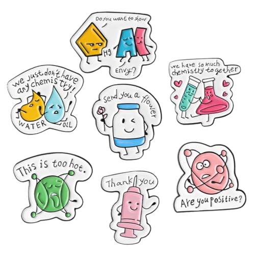 SOPOTUTU 7 Stck Teiliges Chemie Labor Broschen aus Metall Niedliche Cartoon Anstecknadeln mit Einzigartigem Molekül Design Langlebig und Vielseitig für Kleidung Taschen Hüte Geeignet von SOPOTUTU