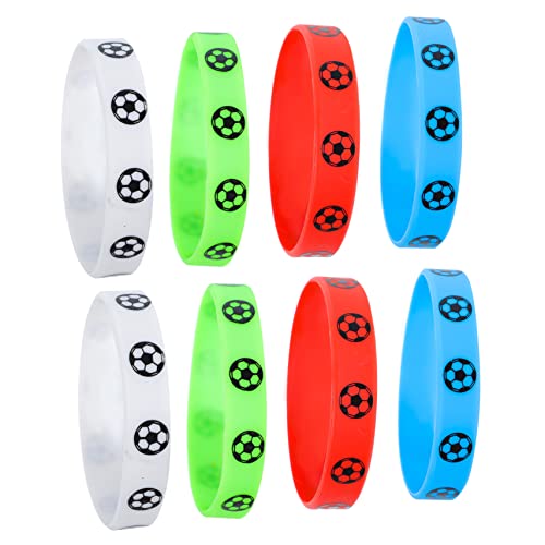 SOPOTUTU 8 Stück Teiliges Fußball Silikonarmband Dehnbare Sport Wristbands in Rot Weiß Blau Grün Fußball Fans Armbänder für Mädchen und Teams Handgelenkbänder als und Fan Zubehör von SOPOTUTU