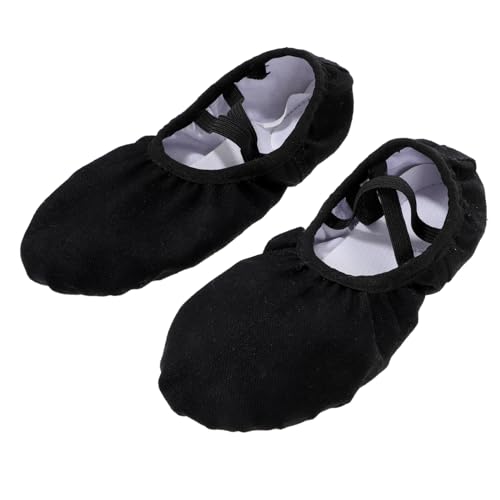 SOPOTUTU Ballettschuhe Mädchen Atmungsaktiv Elastisch Canvas Tanzschläppchen für Yoga Tanz Indoor Training Schwarz von SOPOTUTU