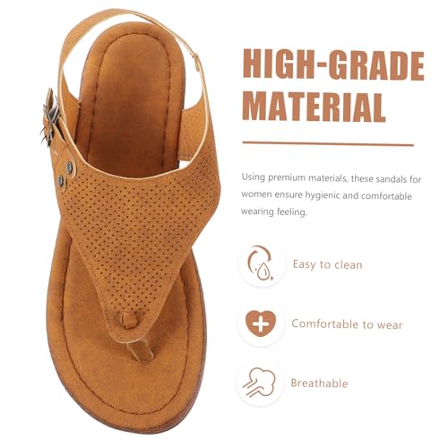 SOPOTUTU Flache Damen Sandalen mit Plattformabsatz Offene Zehen Pu material Rutschfeste Gummisohle Leichte Sommerschuhe für Strand Party Urlaub Hellbraun von SOPOTUTU