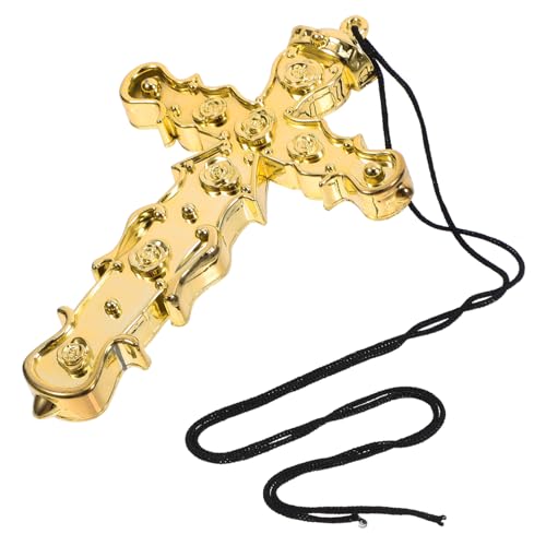 SOPOTUTU Goldene Kreuzanhänger Halskette für Unisex Religiöse Cosplay Requisite für Halloween Stilvolles Accessoire für Partys von SOPOTUTU