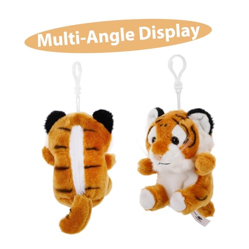 SOPOTUTU Kleines Tiger Plüschtier Münzgeldbörse Anhänger Weiches Kuscheltier Schlüsselanhänger Tragbar Charmanter Tiger Entwurf für Rucksack Zubehör von SOPOTUTU