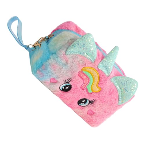 SOPOTUTU Kuschelige Einhorn Kosmetiktasche für Frauen Tragbare Reise Kulturtasche mit Feinem Plüschmaterial Leicht und Handlich Multifunktionale Make Up Tasche mit Pinselfach für Unterwegs von SOPOTUTU