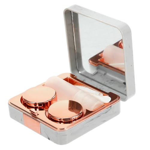 SOPOTUTU Marble Muster Kontaktlinsen Etui mit Spiegel und Werkzeugen Tragbares Leichtes Organizer Box für Kontaktlinsen Langlebig und Kompakt Geeignet für Reisen und Alltag Roségoldfarben von SOPOTUTU