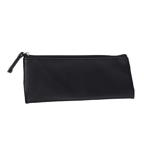 SOPOTUTU PU Leder Federmäppchen mit Reißverschluss Multifunktionale Kosmetiktasche und Stifttasche für Schüler Minimalistischer Schwarzer Organizer für Schreibwaren und Make Up Waschbar von SOPOTUTU