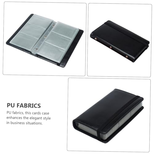 SOPOTUTU PU Leder Visitenkartenetui Großes Kartenetui mit Elastischem Band Kartenfächer Business Kartenhalter Organizer Robuste Aufbewahrung für Büro und Unterwegs Schwarz von SOPOTUTU