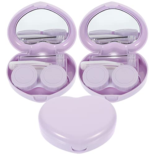 SOPOTUTU Reise Kontaktlinsenbox mit Spiegel Tragbares 3 Stück Herzförmige Kontaktlinsenbehälter für Damen Langlebig und Leicht für Unterwegs von SOPOTUTU