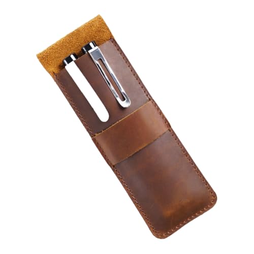 SOPOTUTU Retro Leder Federmäppchen Stifthalter Federtasche aus Rindsleder Braun Vintage Stiftetui für Schule Büro Studenten Tragbare Schreibwaren Aufbewahrungstasche von SOPOTUTU
