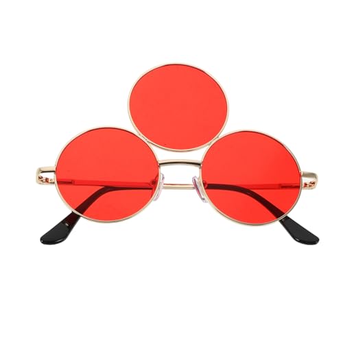 SOPOTUTU Retro Sonnenbrille Herren Damen Drei Ring Design Metallrahmen Leicht und Komfortabel Festival Party Masquerade Performance Accessoire von SOPOTUTU