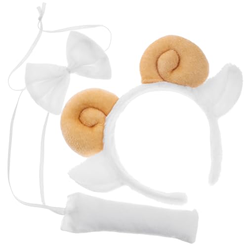 SOPOTUTU Schafhörner Haarreif mit Schleife und Plüsch Kostüm Zubehör für Erwachsene Karneval Halloween Accessoires Modisch und Vielseitig Einfache Handhabung von SOPOTUTU