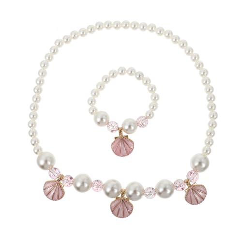 SOPOTUTU Schmuckset aus Muschel und Künstlichen Perlen Rosa Armband und Halskette Leicht Geruchlos Glatte Oberfläche Geschenk für Kleine Mädchen und Kleinkinder von SOPOTUTU