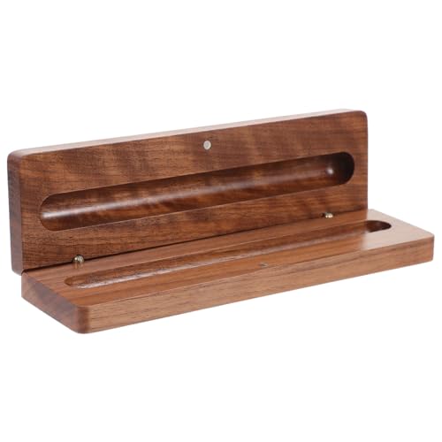 SOPOTUTU Schwarze Walnuss Holz Stiftebox mit Festem Deckel Handgefertigter Einzelhalter Tragbarer Retro füllfederhalter Organizer Stabile Schreibwaren Geschenkbox für Büro Schule von SOPOTUTU