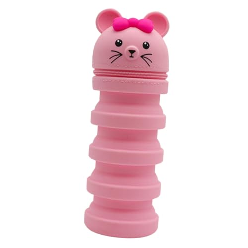 SOPOTUTU Silikon Stiftetasche Pink Verstellbar Dekompression für Schüler Flexibles Federmäppchen Rattenform von SOPOTUTU