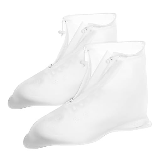 SOPOTUTU Wiederverwendbare wasserdichte Überschuhe aus Robustem PVC mit Reißverschluss rutschfest Schmutzabweisend für Outdoor Regen und Reisen XL Weiß Schutz für Schuhe Herren Damen von SOPOTUTU