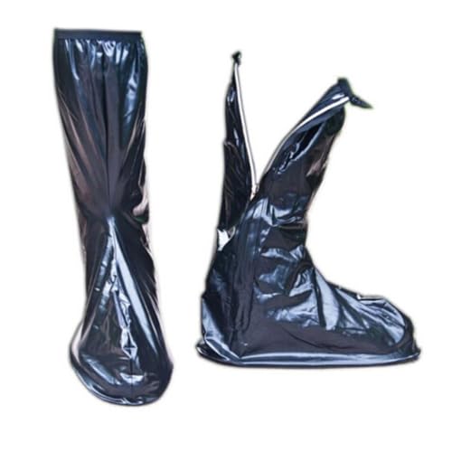 SOPOTUTU wasserdichte Wiederverwendbare Hohe Regen schuhüberzieher aus PVC mit Rutschfester Gummisohle und Reißverschluss Schützend für Herren bei Regen und Outdoor aktivitäten Schwarz von SOPOTUTU