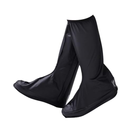 SOPOTUTU wasserdichte rutschfeste Hochgeschnittene Regenschuhe für Herren mit Reißverschluss und Elastischem Abschluss Extra Dicke Gummisohle XL Wiederverwendbar und Faltbar Schwarz von SOPOTUTU