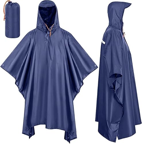 SOPPY Regenponcho, Wasserdichter Regenjacken Regenmantel mit Kapuze Damen Herren 3 in 1 Multifunktionales Regencape als Sonnensegel Picknickdecke für Camping Wandern Fahrrad Reisen Motorrad, Blau von SOPPY