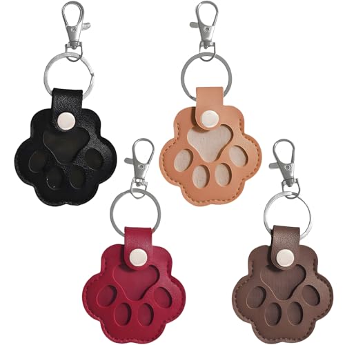 4 Stück Tierhaar Erinnerung Schlüsselanhänger, Tierhaar-Aufbewahrungstasche, Süße Pfoten-Schlüsselanhänger, Leder Erinnerung Hundehaare Anhänger, DIY Erinnerungsgeschenk für Haustierliebhaber von SORAYUXI