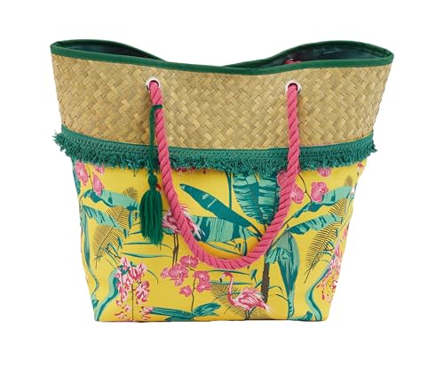 Sorbetto Damen stillvolle Strandtasche, praktische Shopper oder große Badetasche, 60 x 49 cm, Grün mit Palmenblätter von Sorbetto