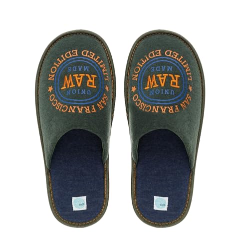 Sorbetto Herren moderne Hausschuhe/bequeme Slipper für zu Hause mit rutschfester Gummisohle, Print Dunkelgrün, Gr. 42-43 von Sorbetto