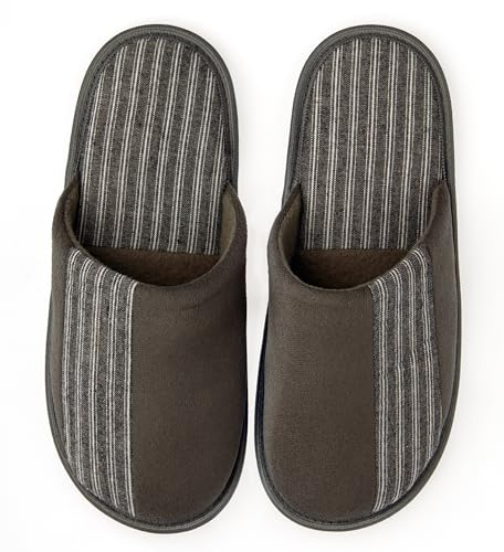 Sorbetto Herren moderne Hausschuhe/bequeme Slipper für zu Hause mit rutschfester Gummisohle, Streifen Braun/Grau, Gr. 44-45 von Sorbetto