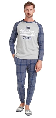 Sorbetto Herren modischer Schlafanzug als Langer Pyjama aus Baumwolle, Langarm Blau/Grau, Gr. XXL von Sorbetto