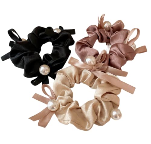 3 STÜCKE Perle Schleife Knoten Dickdarm Haargummi Haarseil Hinterkopf Haarschmuck, Mehrfarbig von SORTZ