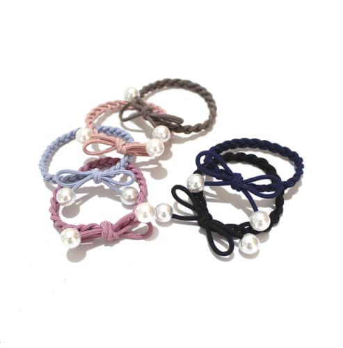 6 STÜCKE Pearl Twist Geknotetes Gummiband Elastic Bow Head Rope Hair Twist, Color Mix and Match von SORTZ