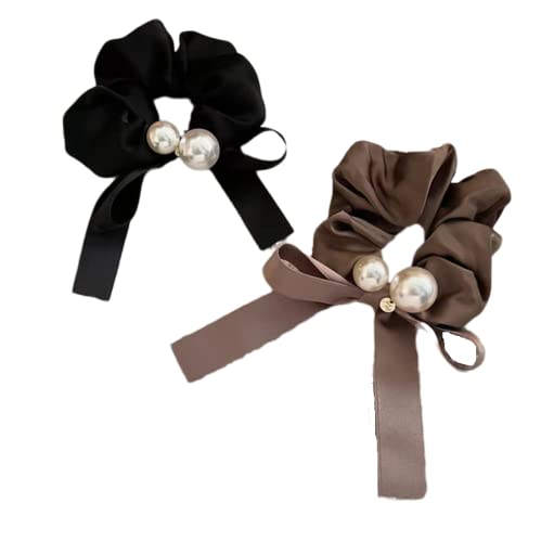 Elastic Satin Scrunchy2Pcs Pearl Bow Ribbon Pig Darm Hair Circle Damen Frühling und Herbst Hair Rope Haarschmuck von SORTZ